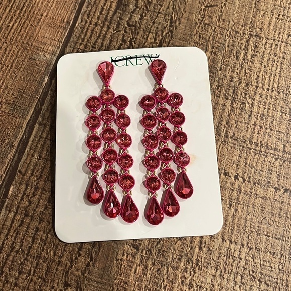 J. Crew Sparkly waterfall earrings BQ557 fuchsia pink - Picture 2 of 3